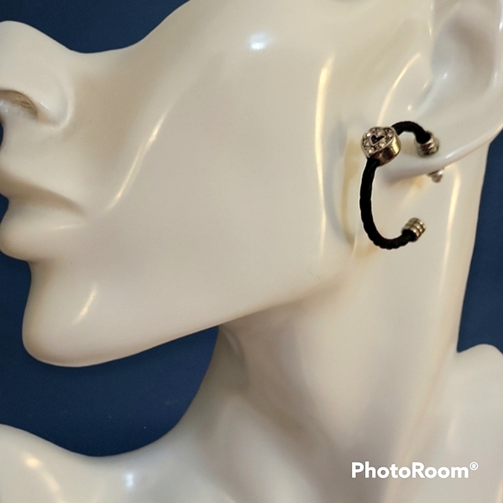 3/$30 Black Metal Rope Heart Coquette Hoop Post Earrings